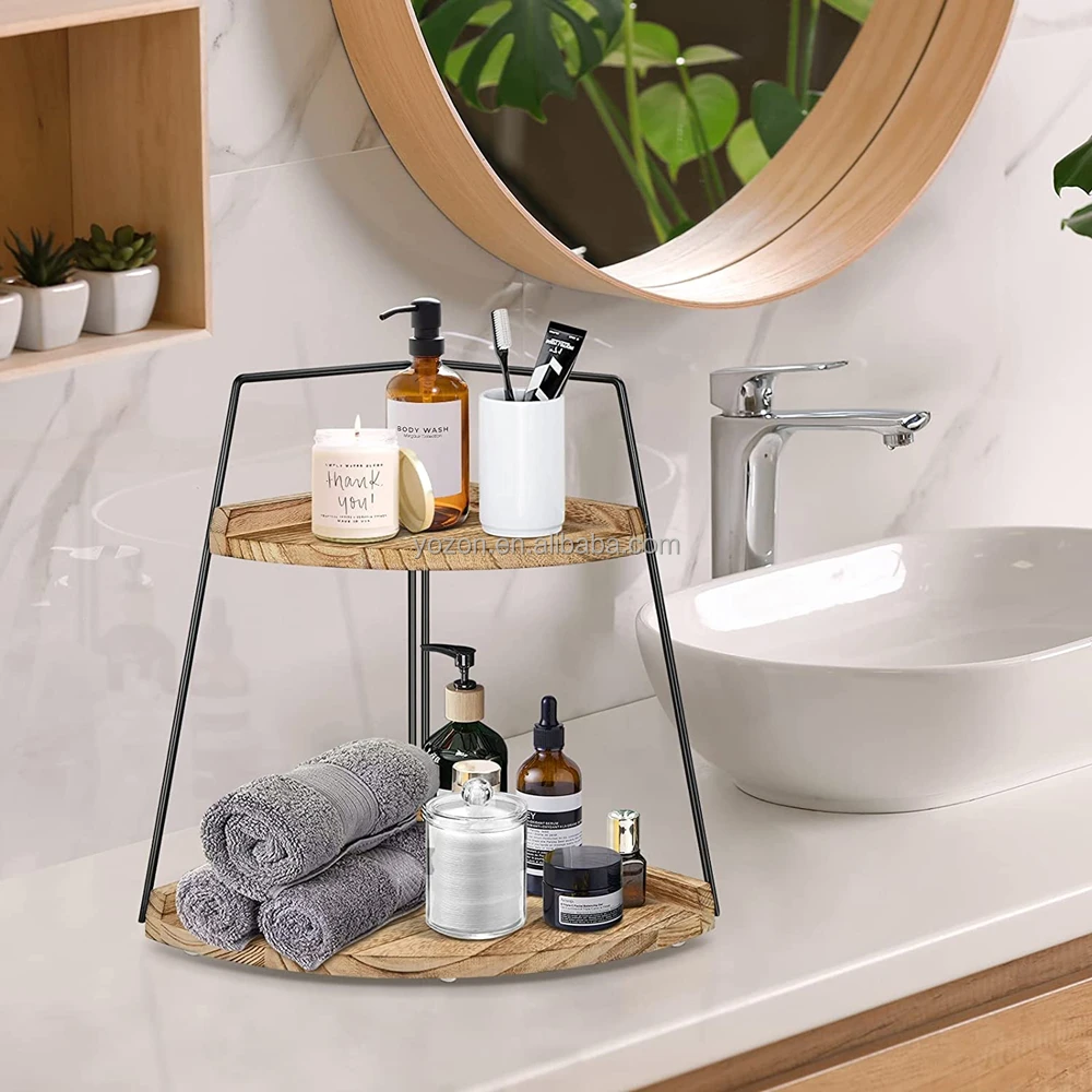 Wood 2 Tier Bathroom Counter Organizer,Bathroom Countertop Organizer