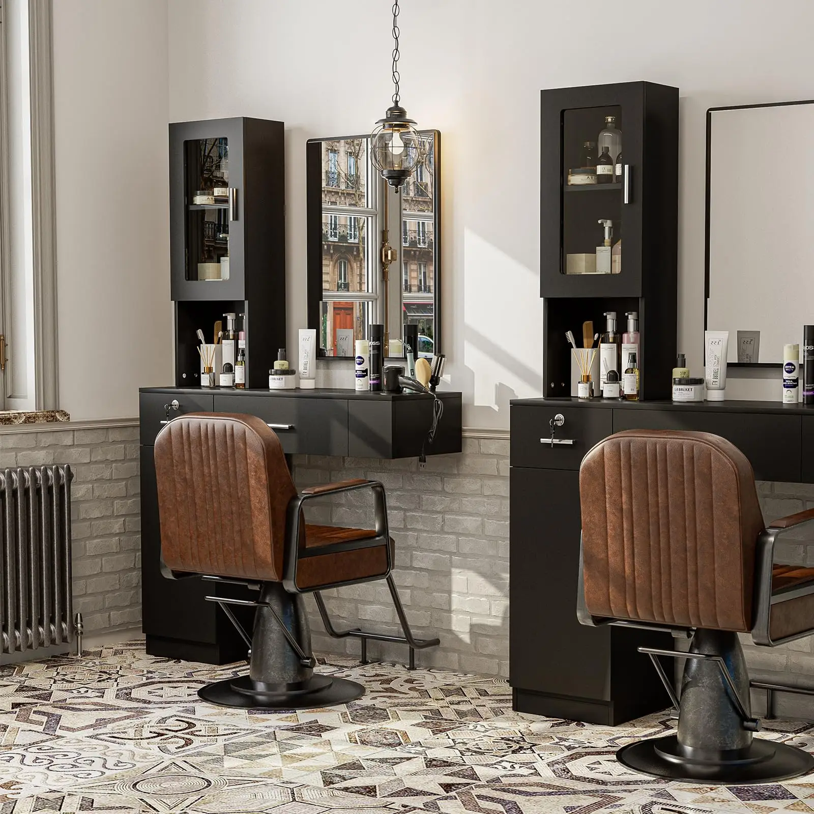 Morden Wooden Barber Work Table Hair Cut Station