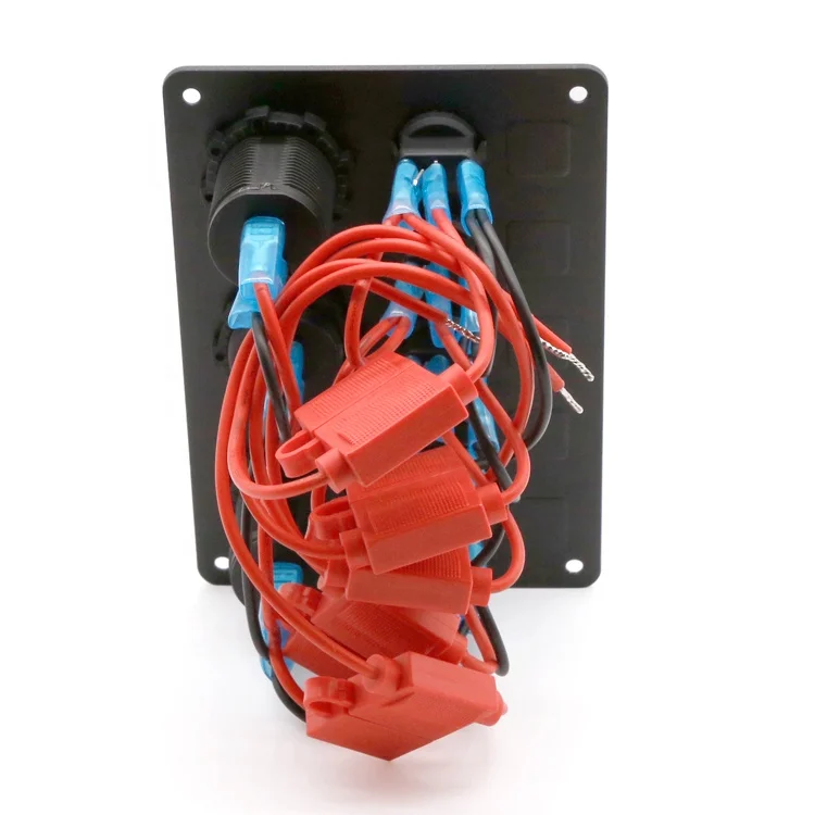 5 Gang LED Rocker Switch Panel Voltmeter Blue Socket Rocker Switch Car Boat Marine USB Switch with Inline Fuse Box