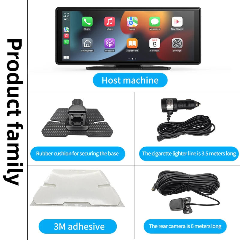 New Arrival 10.26" Dash Cam Front and Rear 4k Dual Lens CarPlay HD Car DVR GPS Black Box for Automobile Recording