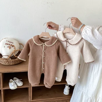2025 Autumn and Winter  Korean Version Ins Baby Infant Double-Sided Fleece Jumpsuit Cute Outdoor Wear Baby Rompers