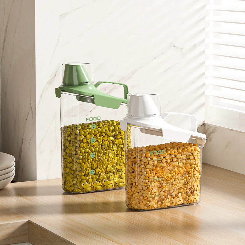 RoHs Airtight Lids Kitchen Organizer with Measuring Cup Storage Food Cereal Dispenser Stocked Clear PET Kitchen Food Pantry