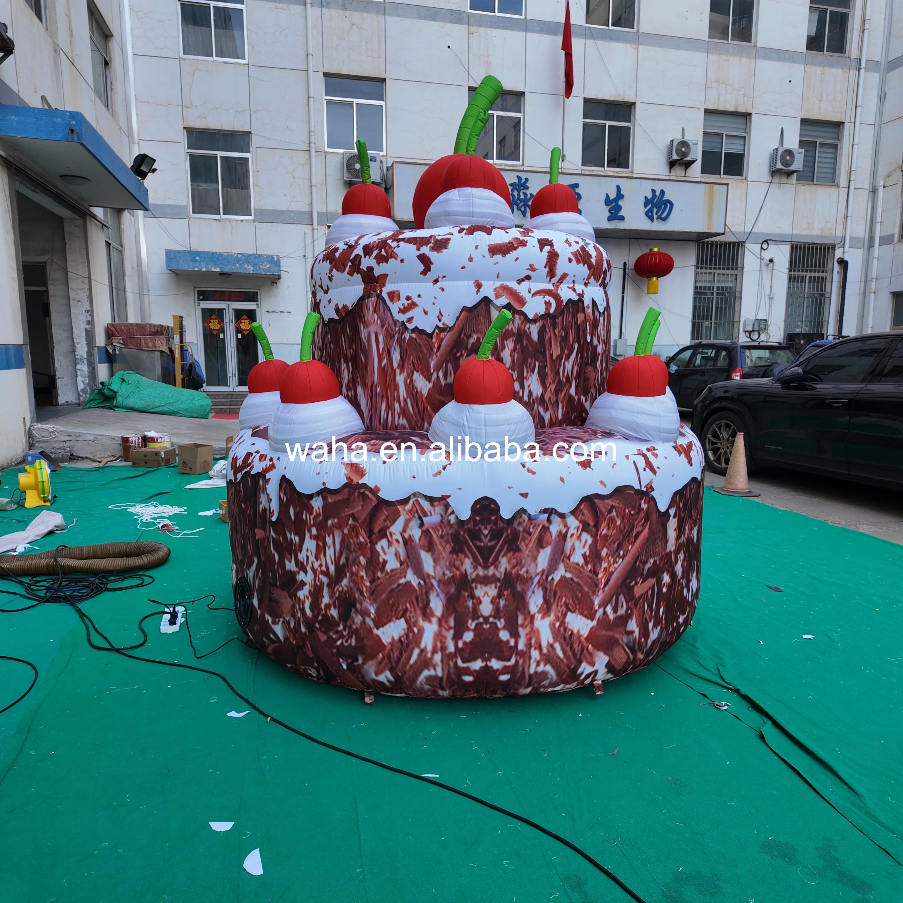 Custom Printed Cherry-Topped Cake Inflatable, Personalized Advertising Inflatable for Mall & Dessert Themed Event