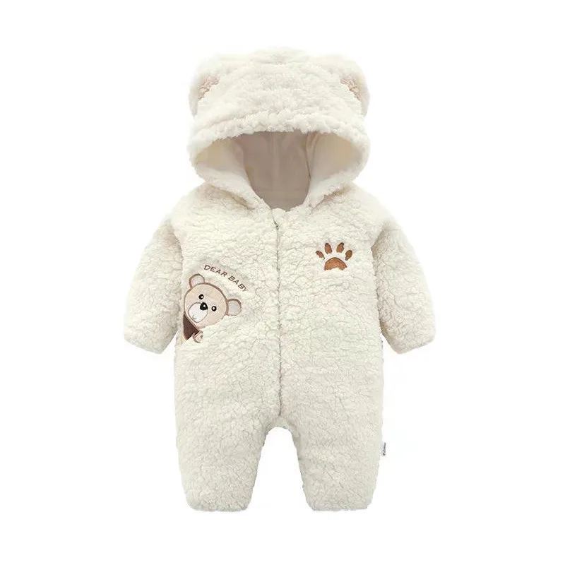 KONFA Toddler Baby Boys Girls Winter Warm Clothes,Cartoon Bear Thick Cotton Rompers Jumpsuit,for 0-24 Months
