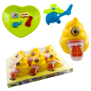 Funny Me Flash Big History Poo Shape Light Toy Tongue Tooth Gummy Soft Candy With Sticker