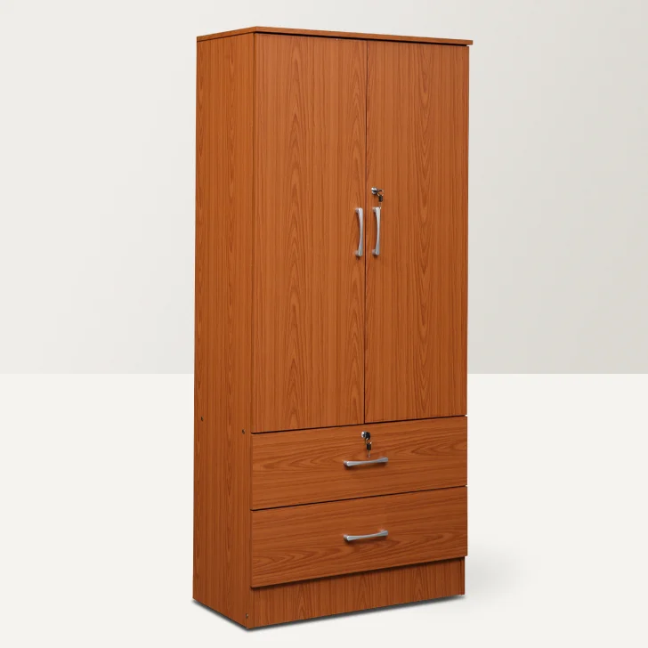 Modern Design Mdf Wood Beech Color 3 Doors 2 Drawers Wardrobe With 2 Mirrors Wooden Storage Closet for Bedroom