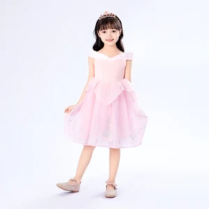 Silver Disney Princess Print Tulle Fabric Customized Color Girls Party Dress for Christmas Holiday Occasions