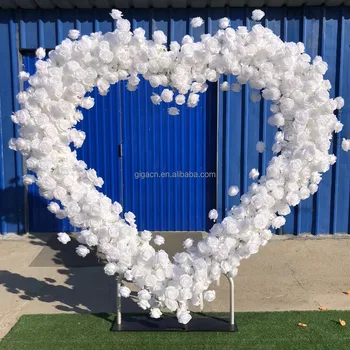 GIGA factory wholesale high quality colorful  white/red artificial 2.0m heart flowers arch frame wedding