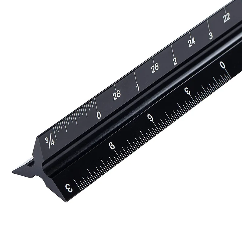 12 Inch Anodized Triangular Engineer Imperial Scale Ruler Professional Grade Solid Extruded Aluminum OCM 1 Laser Etched Engineer Imperial Scale Civil Engineering Architectural Drafting Ruler 