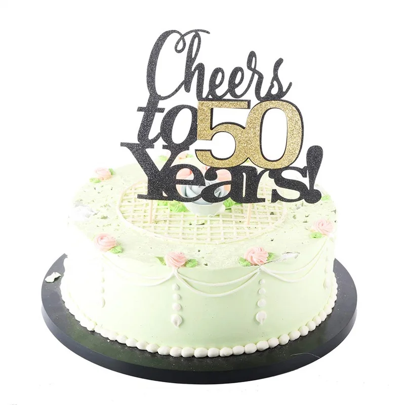 Cheers to 50 Years Birthday 50th Anniversary Cake Topper Party Decoration Sign 