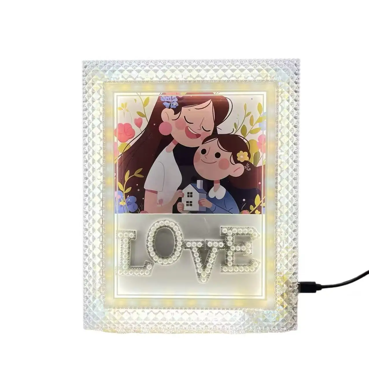 廉价批量订购塑料 LED 灯相框浪漫婚礼纪念品桌面家居装饰相框母亲节礼物相框
