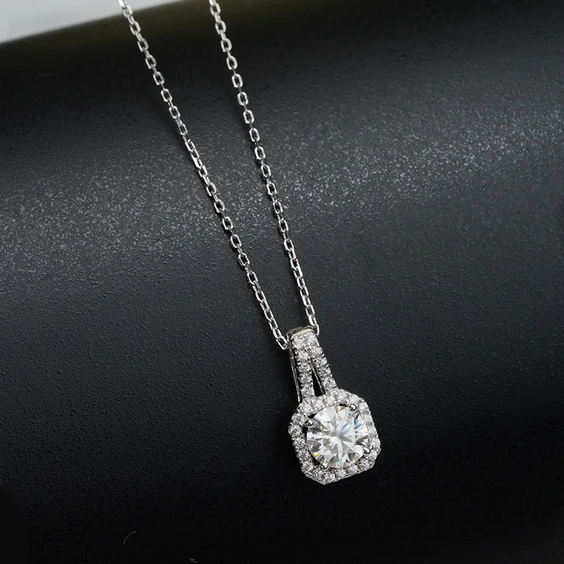 Collar De Moissanita 1 Quilate VVS1 En Plata 925 Para Mujer - Colgante Cuadrado, Cadena 40+5 Cm, Regalo Elegante