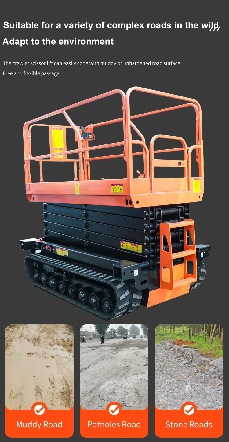 6.6m 8m 10m 12m 14m Tracked Battery Lift Rough Terrain Crawler Scissor
