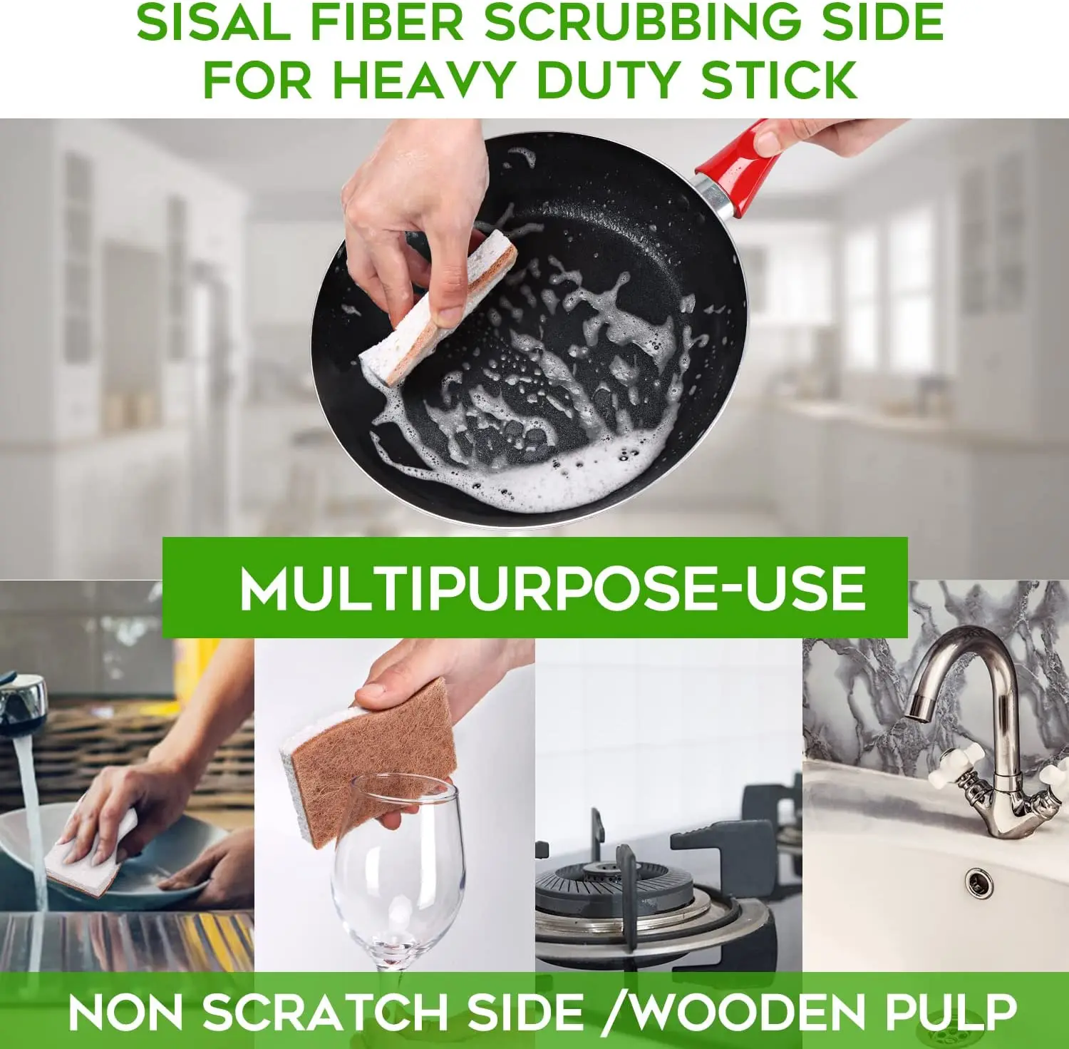 12-pcs Pack Natural Compostable Plant Based Kitchen Scrubber Sponge ...