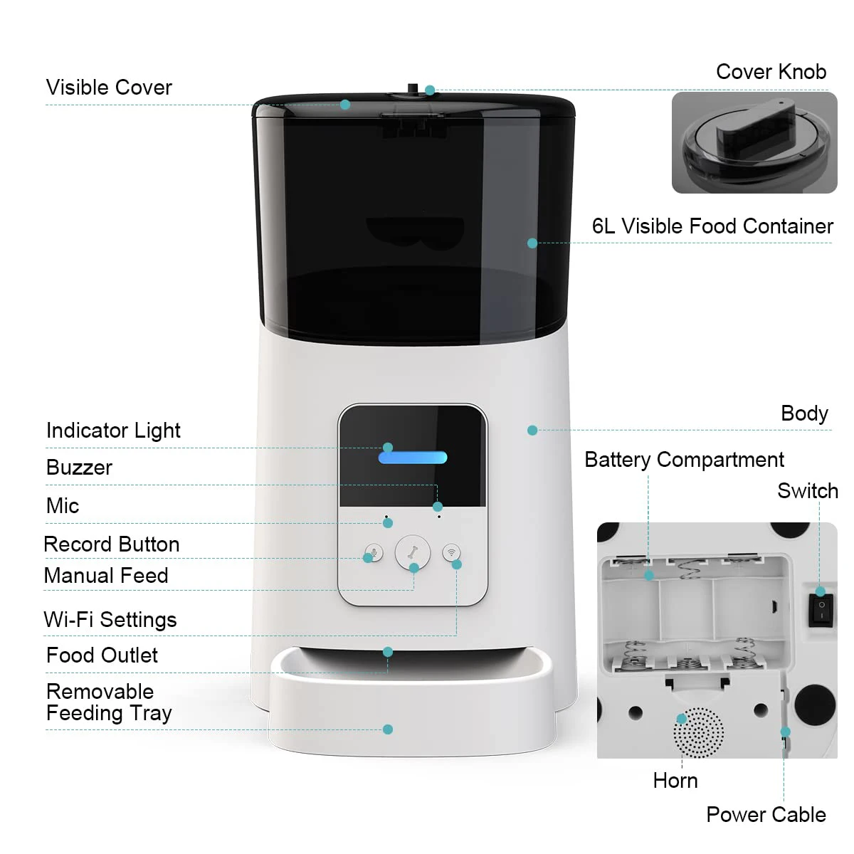 Petdom Pet 6l Smart Cat Feeder Wifi Mobile Phone App Remote Control Dog