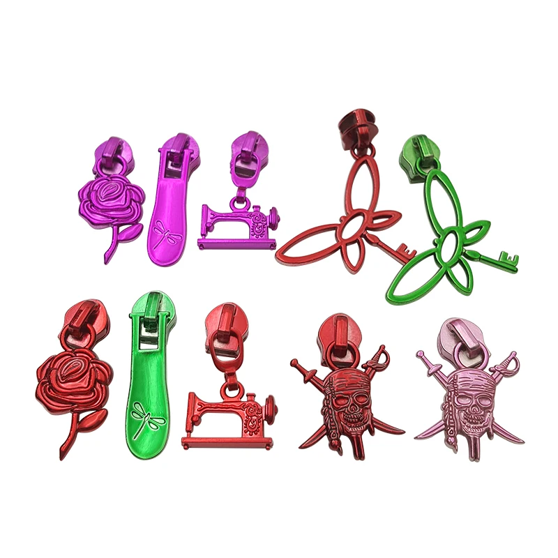 Exquisite Rainbow Color Metal Zipper Slider Custom Zipper Pull Creative Pattern Zipper Puller Nylon Zip Head