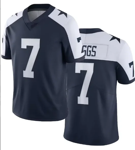 Men's #4 & #7 Blue American Football Jersey, Classic Embroidery Stitching Breathable Rugby Sports Uniform For Training