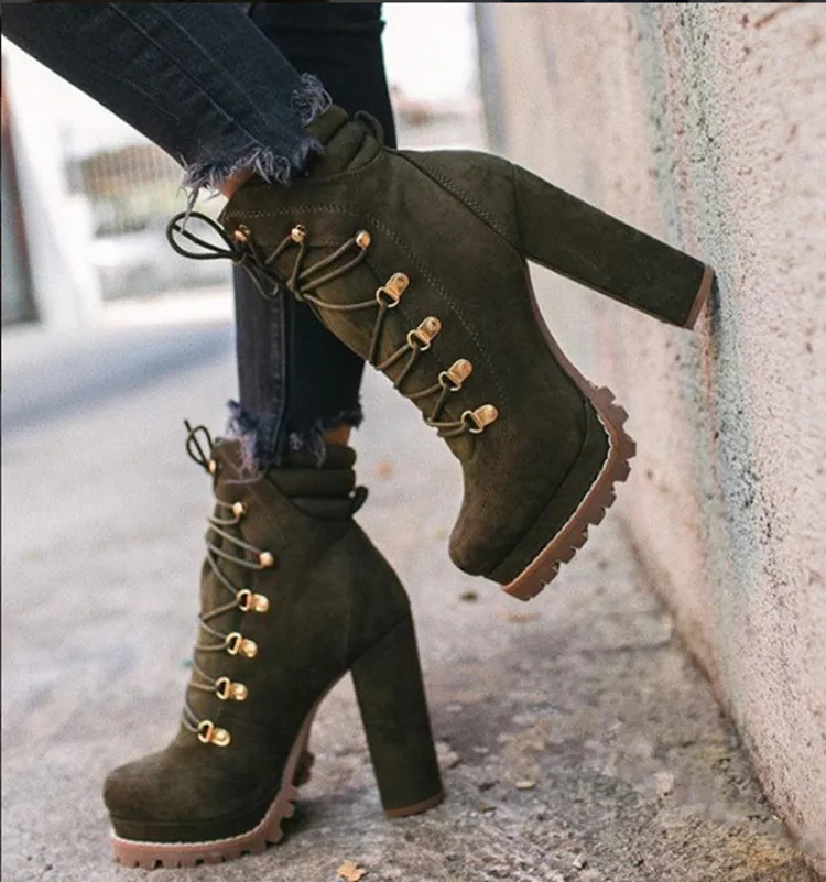 
2021 New Arrival Women Sexy Platform Chunky High Heel Ankle Boots Ladies Party Combat Shoes Vintage Short Boots 