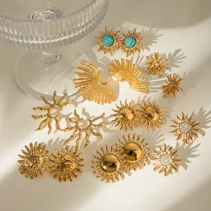 Wanxing European American Stainless Steel Natural Stone Zircon Earrings Advanced Sense Ins Cross-border Ear Jewelry