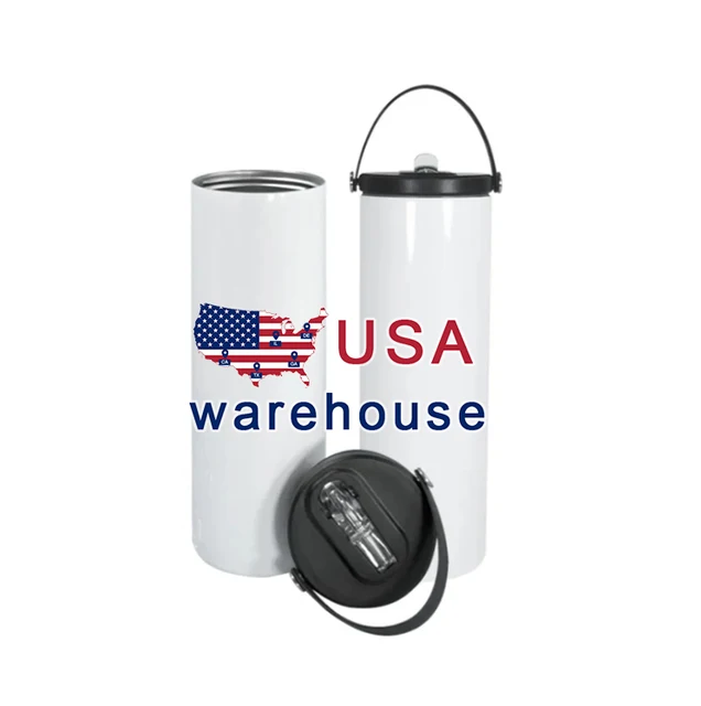 US Warehouse Quality Black Bucket Lid 20OZ water proof sublimation straight skinny tumbler 25pcs/case