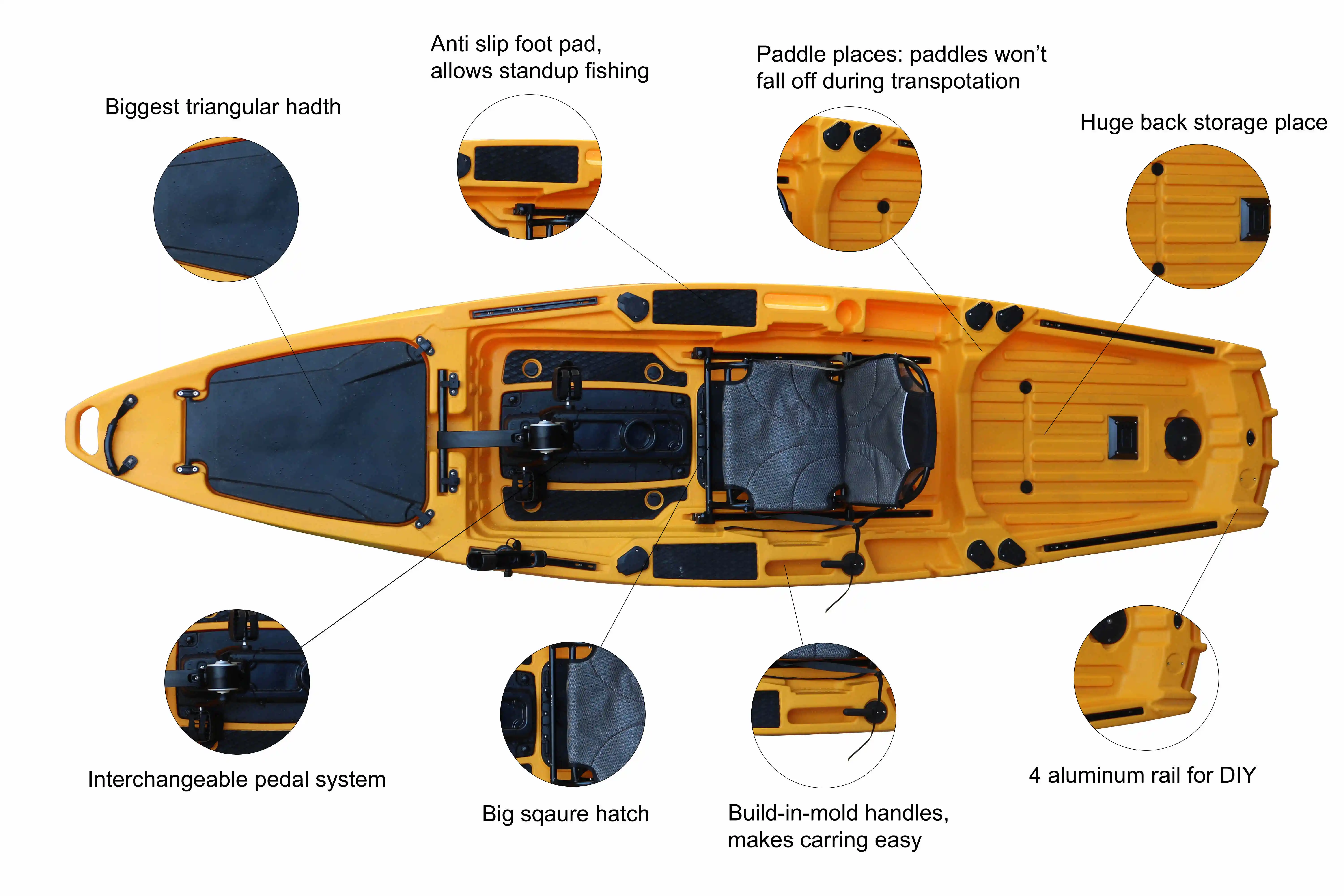 Customized 13 Foot Single Person Fishing Pedal Fishing Kayak With