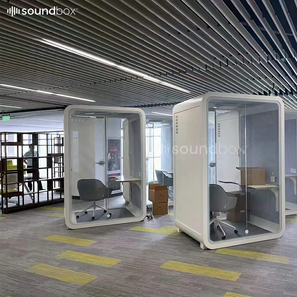 Portable Soundbox Silence Booth 2 Person Meeting Pod Soundproof Prefab Cabin With Light Office Pod