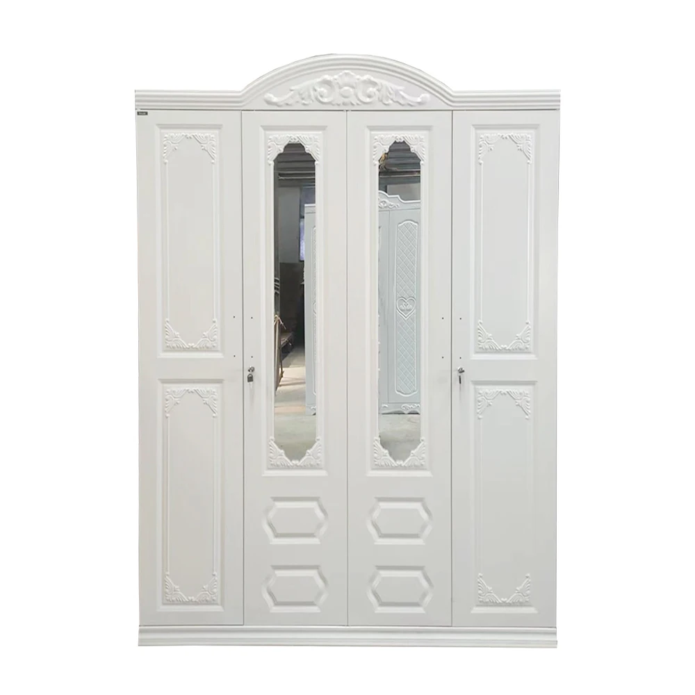 2025  Steel Imprint Pattern Almirah 3 Swing Door Metal Wardrobe Metal Cabinet Lemari Iron Printing Wardrobe With Mirror