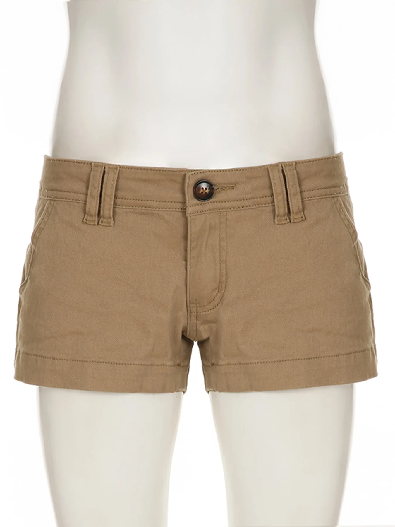 Low-rise Cargo Denim Shorts Khaki Vintage Skinny Jean Hot Pants
