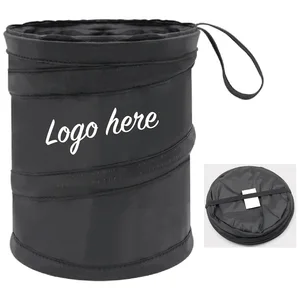 Custom Logo Print Service Car Folding Storage Bin Black Polyester Foldable Mini Portable Car Hanging Garbage Bag Trash Can