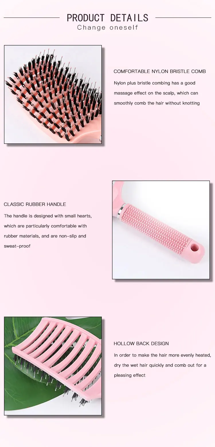 Customized Hot Selling Rubber Handle Big Curved Comb Boar Bristle Vent ...