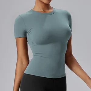 Women's Casual Workout T-Shirt Tops High Elastic Slim & Breathable Yoga Wear Short Sleeve Sports Running Fitness Top Plus Size