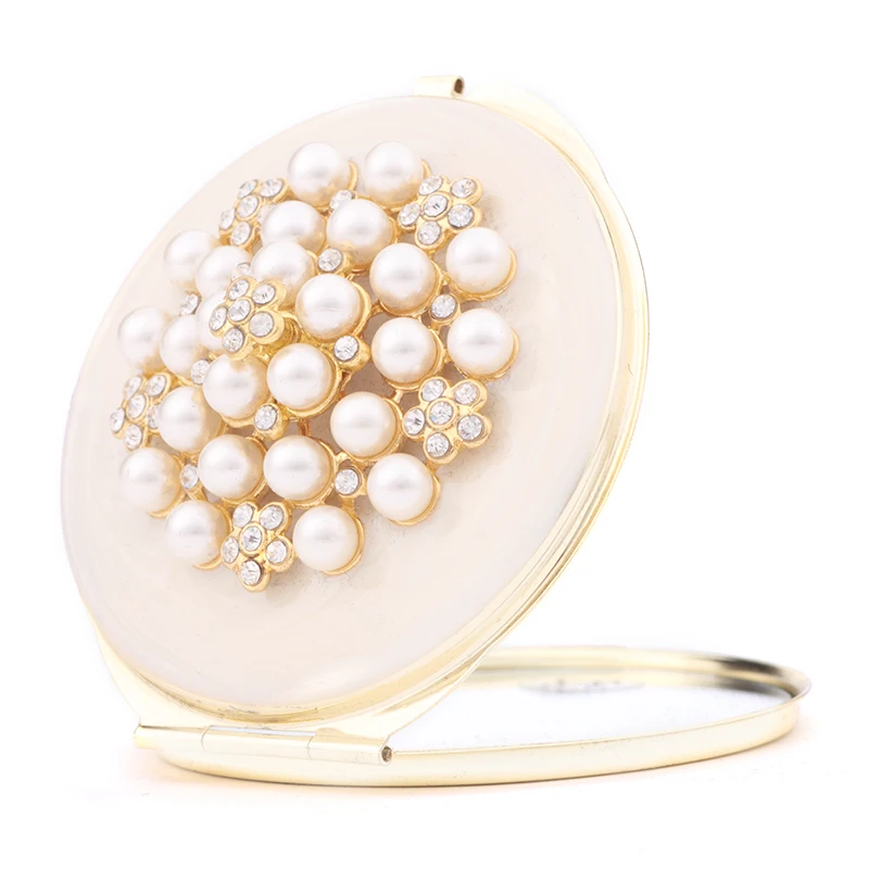 Pearl Flower Design Pocket Mirror With Crystal And Pearls Portable Jewelry Compact  Mirror - Buy Pearl Compact Mirror,Pearl Makeup Mirror,Jewelry Compact Mirror  Product on 