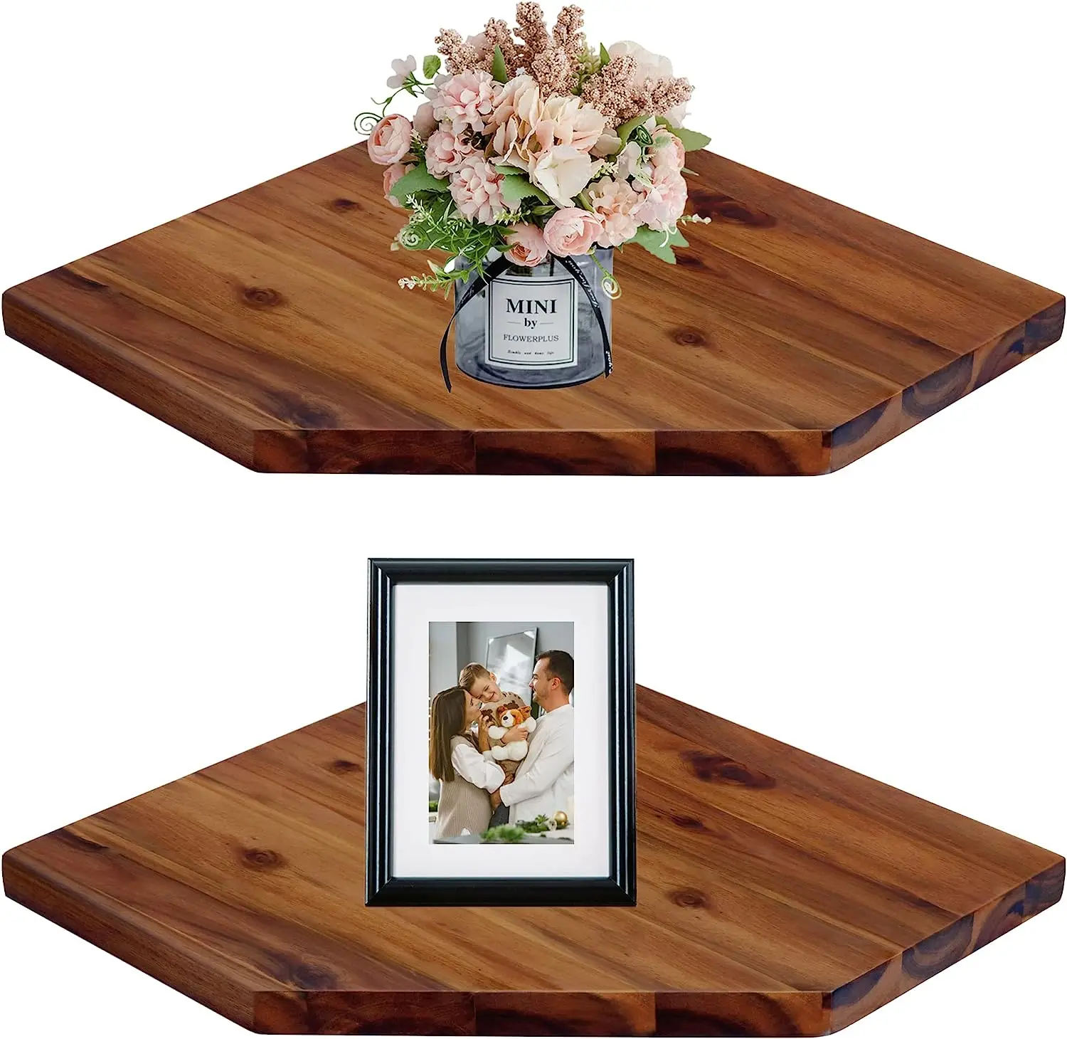 2-piece set of solid acacia floating corner frame attractive corner frame for bedroom living room bathroom kitchen