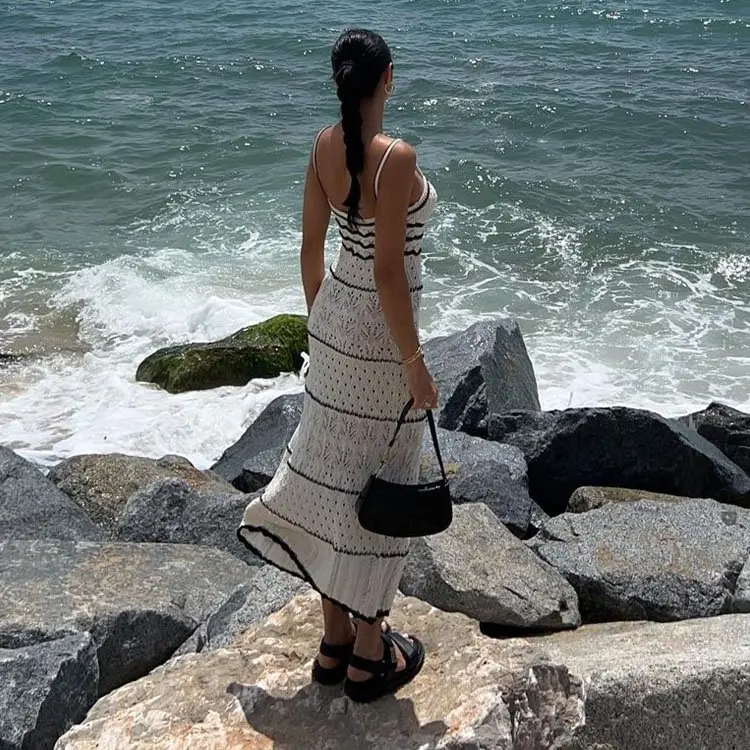 Tw Wholesale Fashion Women Vaction Beach Dresses Ropa de Mujer Knit Cut Out Sling Dress