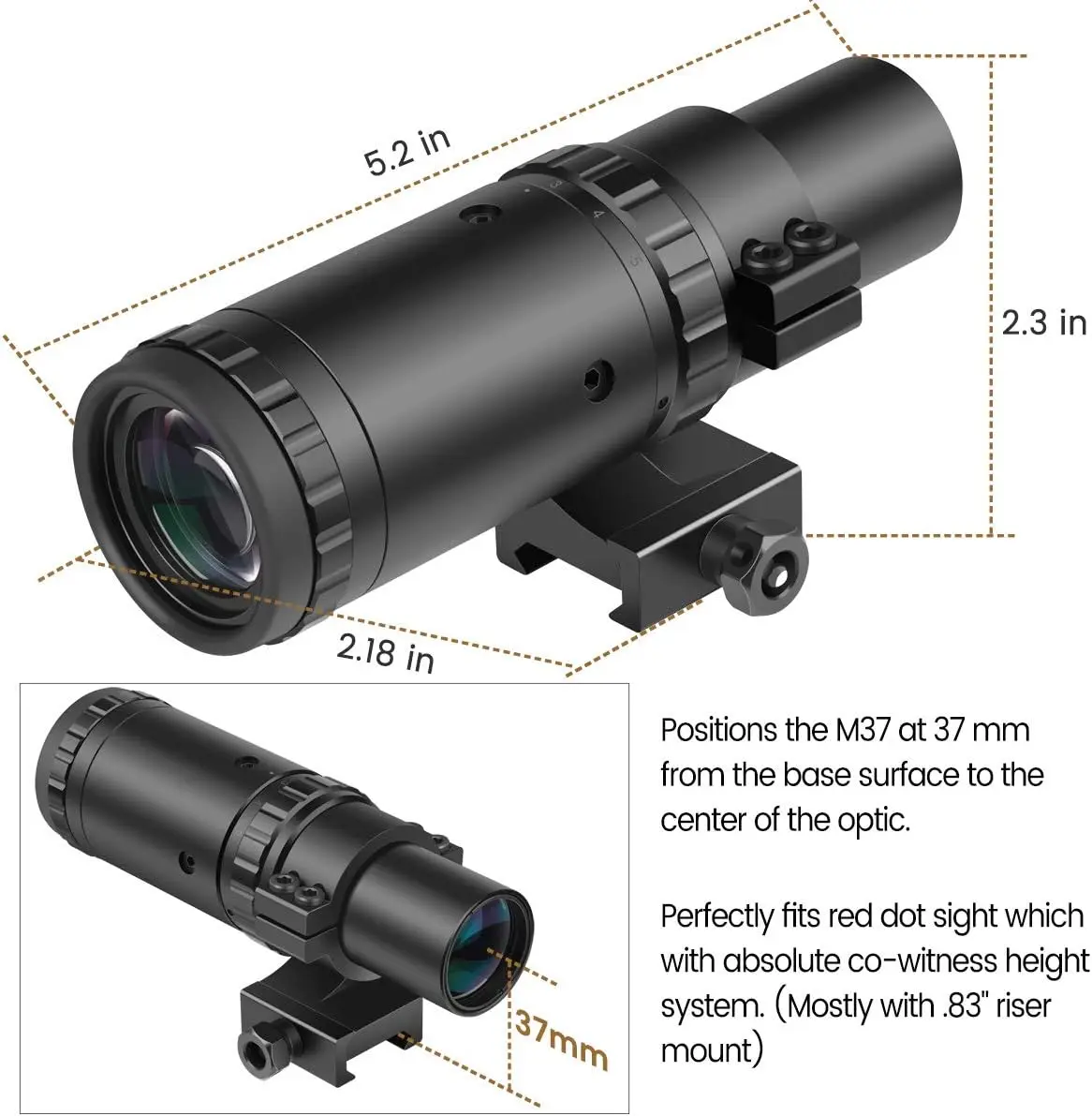 Red Dot Magnifier with Rotate to Side Focus Adjustment  M37 1.5X - 5X Outdoor Scope