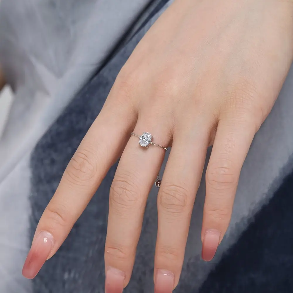 GroBhandel S925 Sterling Silber Vierkant ring Verstellbare Kette Zirkonia Stein Fingerring Pulling Link Ketten ringe fur Frauen Alibaba