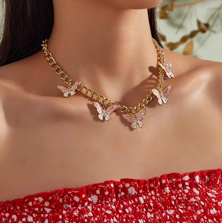 Fancy 5 Pcs Pikn Butterfly Charm Chain 