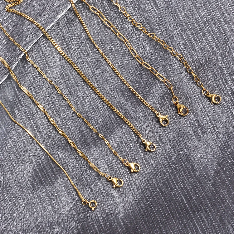 Non Tarnish No Fade Collier Women INS Stainless Steel Chain Jewelry Making PVD Gold Plated  Necklace Snake Chain Paper Clip