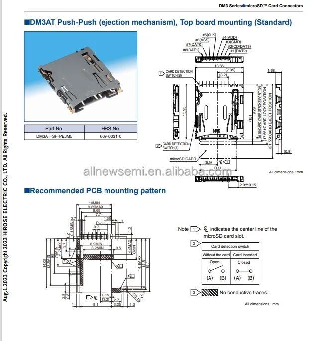 Hot sale Original DM3AT-SF-PEJM5 10(8+2) Position Card Connector Secure Digital Right Angle Gold Memory Connector PC Card Socket