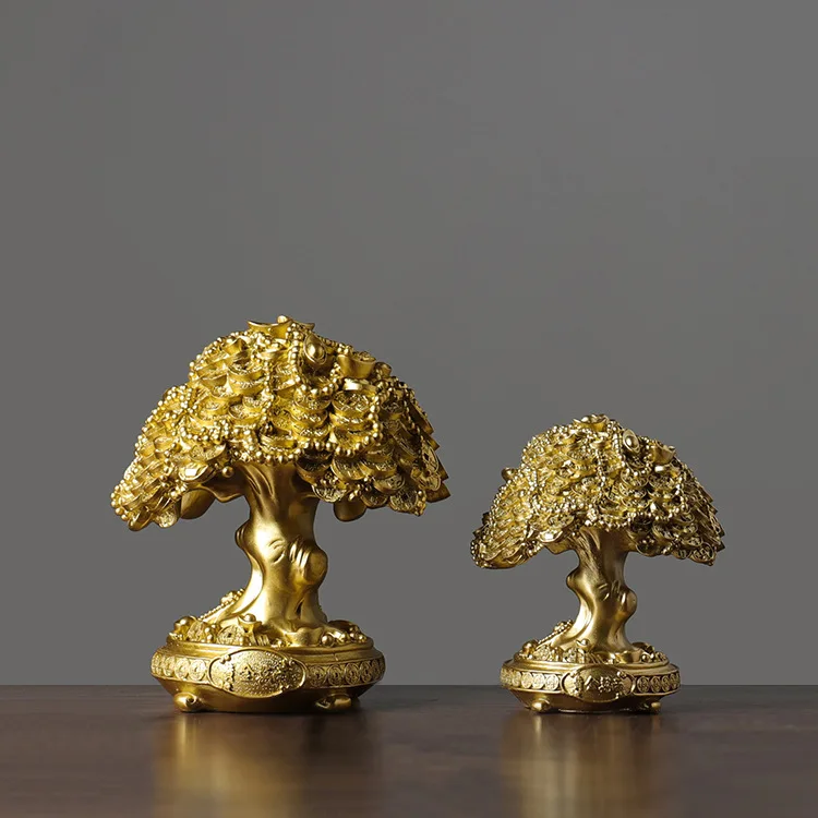 Gold Resin Monkey Tree Statue for Home Living Room Office Decor Feng Shui Lucky Fortune Tree Figurine New Year Sculpture Gift
