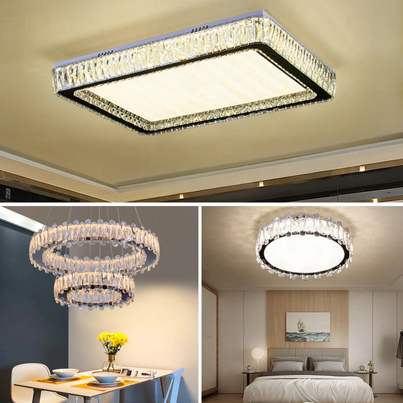 Fashion Circle Iron Ceiling Lighting and Warmth Combination Circle Iron Crystal Ceiling Lamp