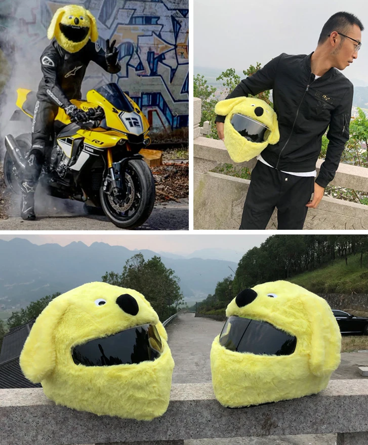 Design Cute Cartoon Motorcycle Fluffy Protective Plush Helmet Cover