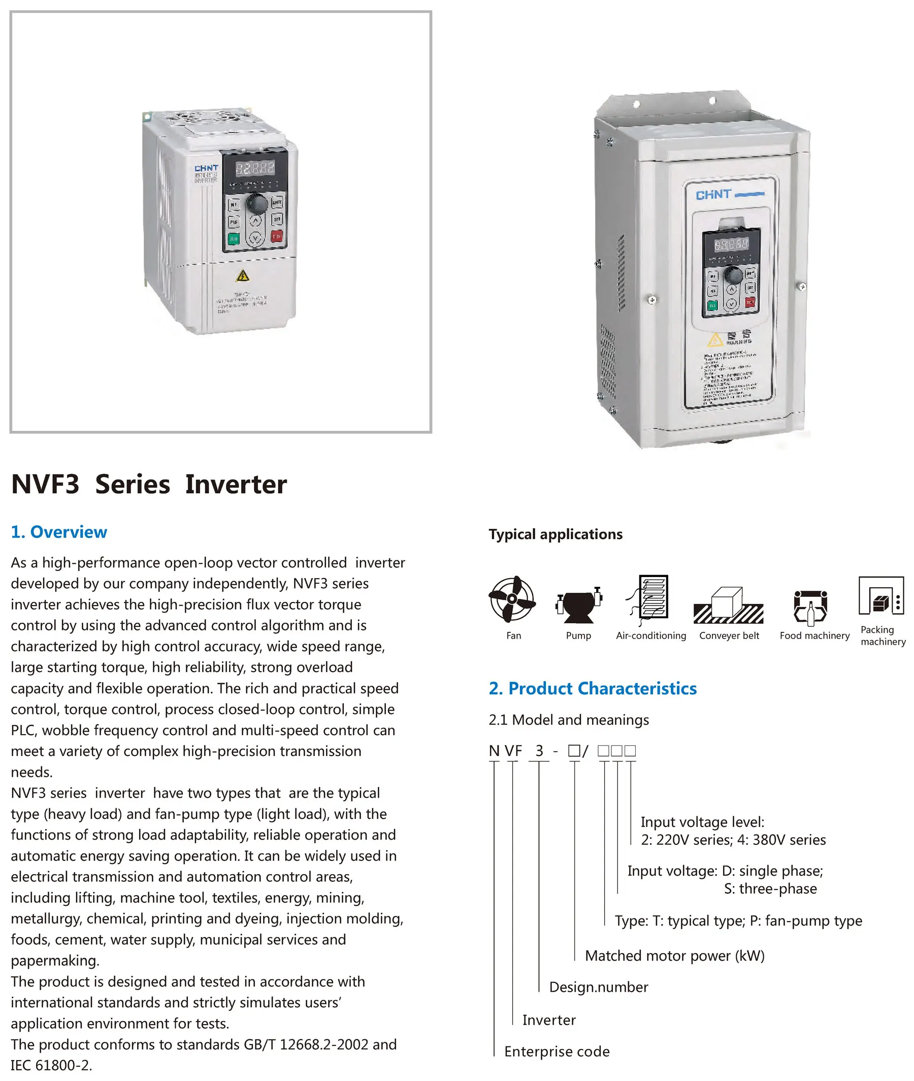 Chint original NVF3 vfd NVF3-1.5 NVF3-2.2 NVF3-3.7 NVF3-7.5 NVF3-11 TS4 PS4 CHNT open loop vector controlled Frequency Inverter