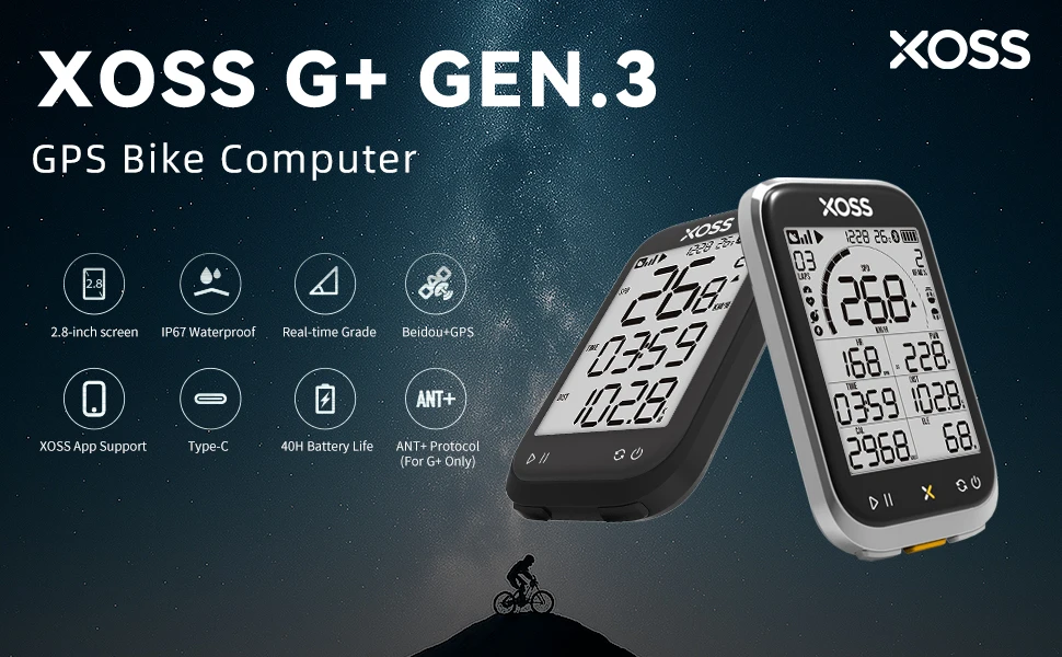 XOSS G3+ 自転車コンピュータ：GPS、ANT+、2.8インチ画面、心拍数モニター