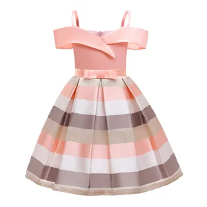 2022 Summer Hot Sale Fashion Off Shoulder Striped Costumes Birthday Wedding Party Kids Frocks Children Princess Girls Dress