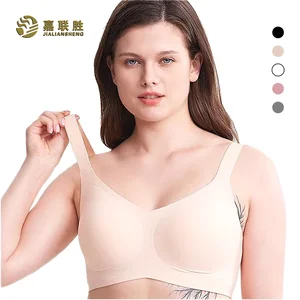 Large US Plus Size Skin Friendly Back Closure Soft Thin Spandex Skin Friendly Breathable Supportive Seamless Jelly Bra for Women