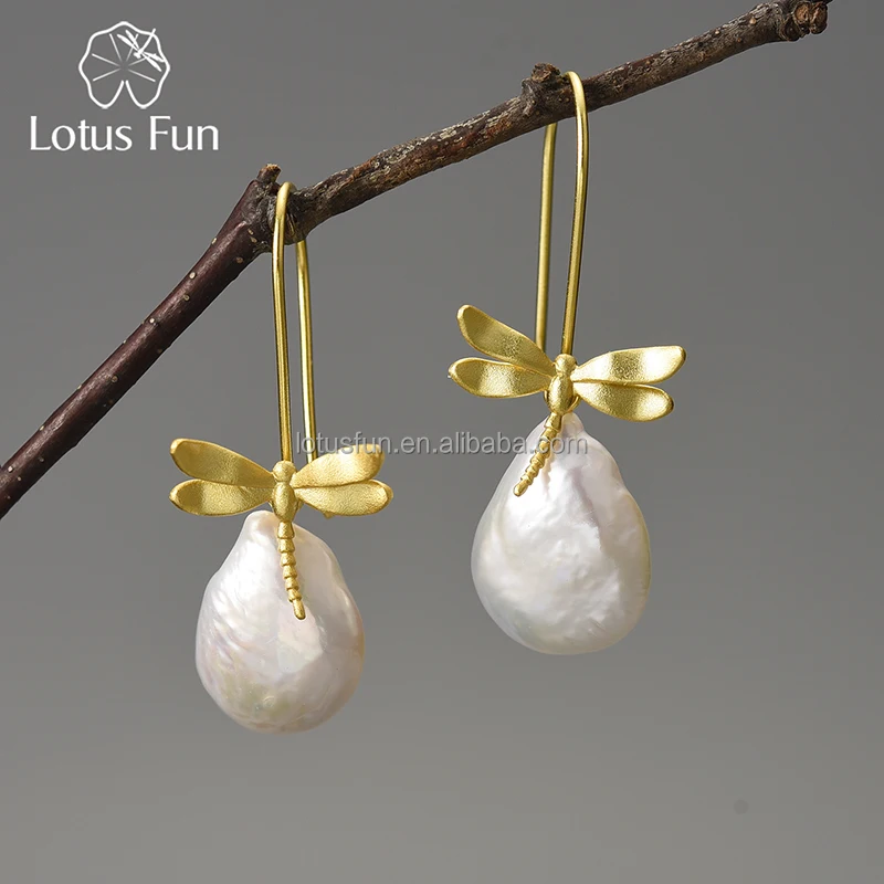 Lotus Fun Handmade 925 Silver 18k Gold Plated Dragonfly Removable