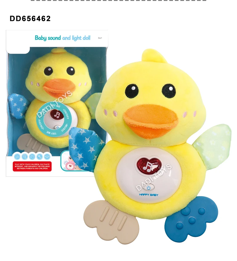 Cute Cartoon Duck Teether Baby Sleeping Toy Set With Light And Music