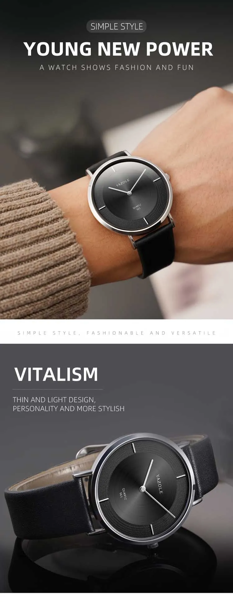 Yazole – montre à quartz unisexe de haute qualité, bracelet en cuir PU original, étanche, lumineuse, Concise, décontractée, usine, 563