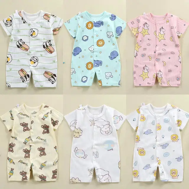 Internet-famous baby clothes jumpsuit 0-1 year old cotton jacquard pair-button crawling suit simple western style  thin